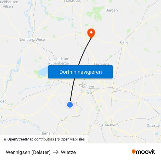 Wennigsen (Deister) to Wietze map