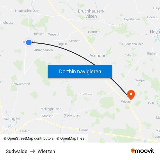 Sudwalde to Wietzen map