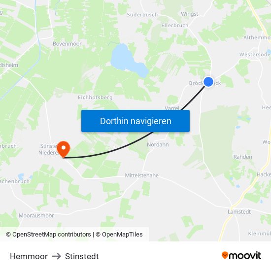 Hemmoor to Stinstedt map