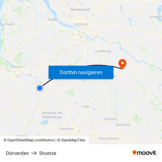 Dörverden to Stoetze map