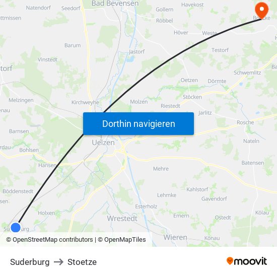Suderburg to Stoetze map