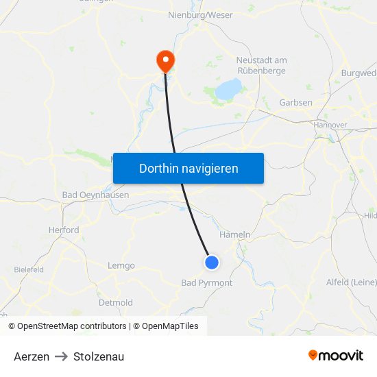 Aerzen to Stolzenau map