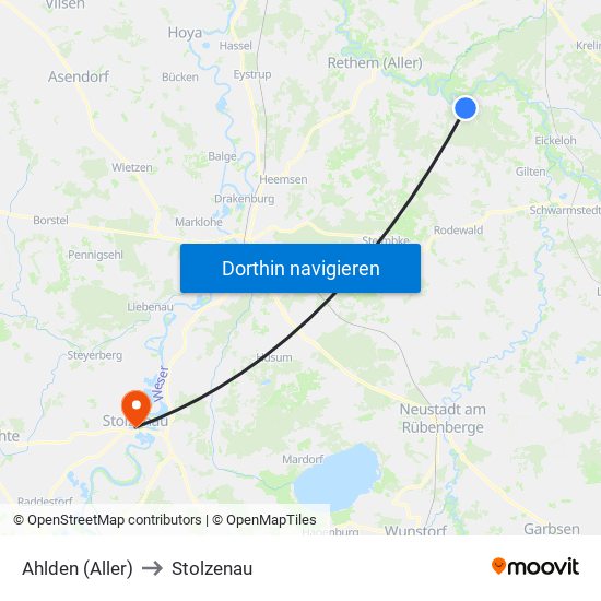 Ahlden (Aller) to Stolzenau map