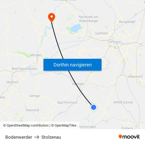 Bodenwerder to Stolzenau map