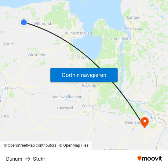 Dunum to Stuhr map