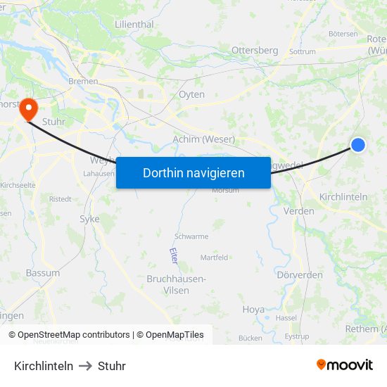 Kirchlinteln to Stuhr map