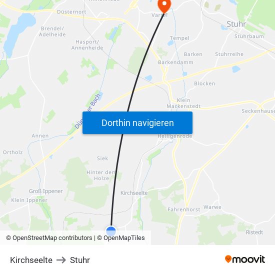 Kirchseelte to Stuhr map