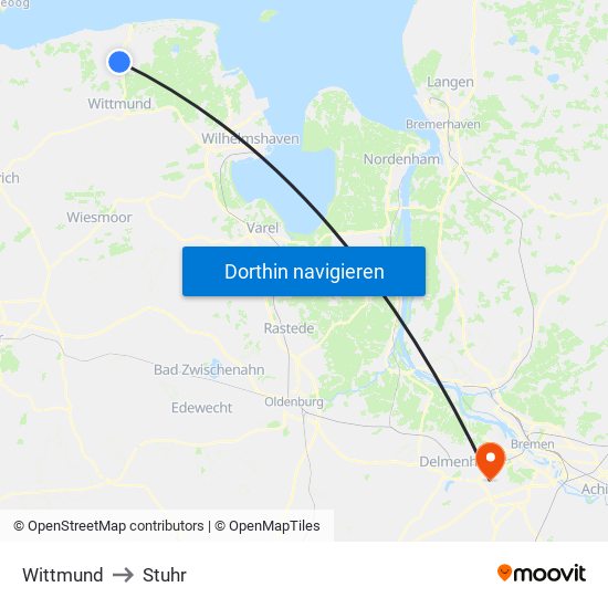 Wittmund to Stuhr map