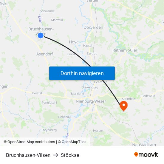 Bruchhausen-Vilsen to Stöckse map