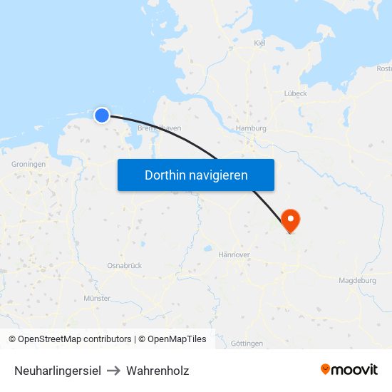 Neuharlingersiel to Wahrenholz map