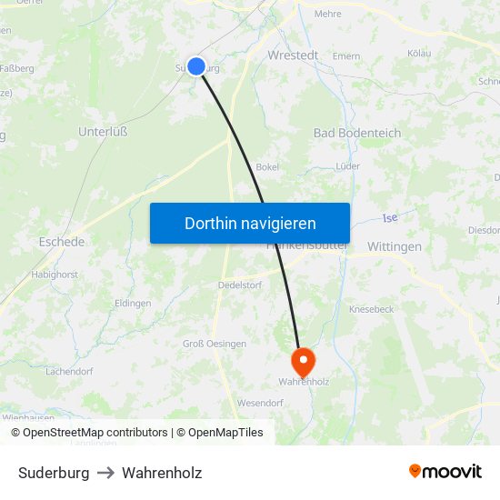 Suderburg to Wahrenholz map