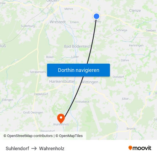 Suhlendorf to Wahrenholz map