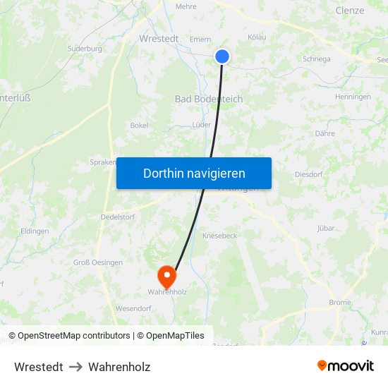 Wrestedt to Wahrenholz map