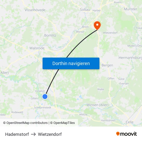Hademstorf to Wietzendorf map