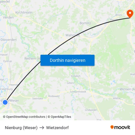 Nienburg (Weser) to Wietzendorf map