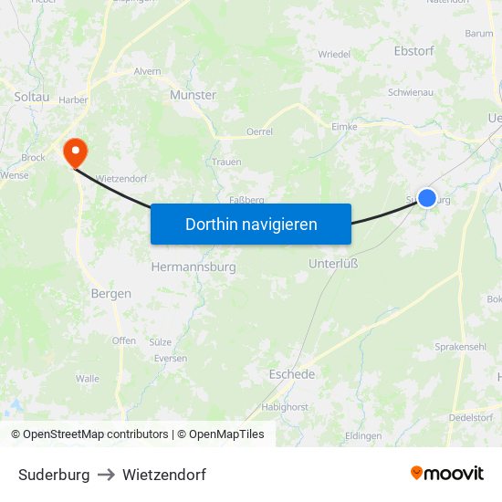 Suderburg to Wietzendorf map