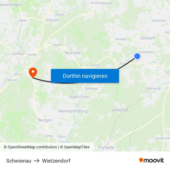 Schwienau to Wietzendorf map