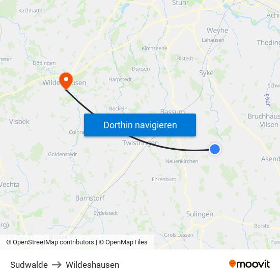 Sudwalde to Wildeshausen map