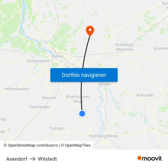 Asendorf to Wilstedt map