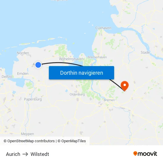 Aurich to Wilstedt map