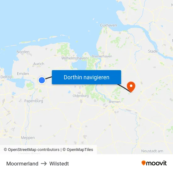 Moormerland to Wilstedt map