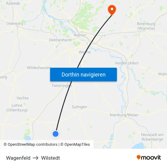 Wagenfeld to Wilstedt map