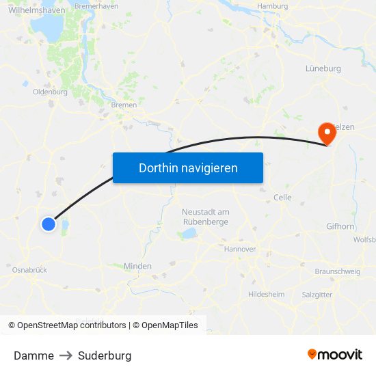 Damme to Suderburg map