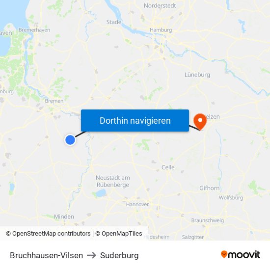 Bruchhausen-Vilsen to Suderburg map