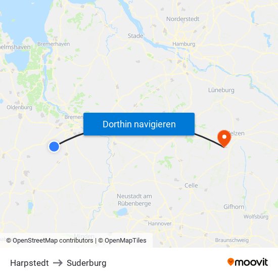 Harpstedt to Suderburg map