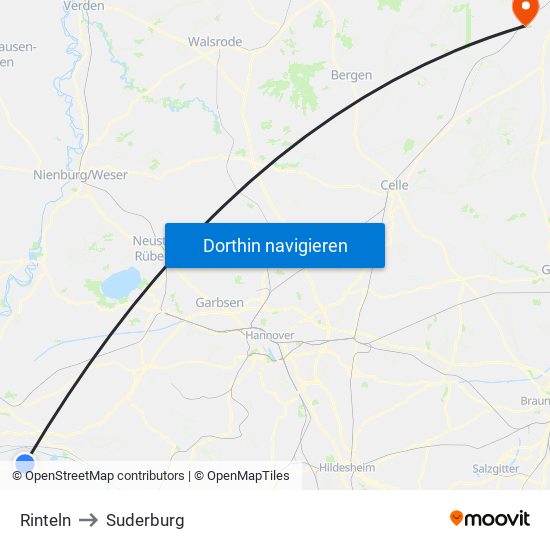 Rinteln to Suderburg map