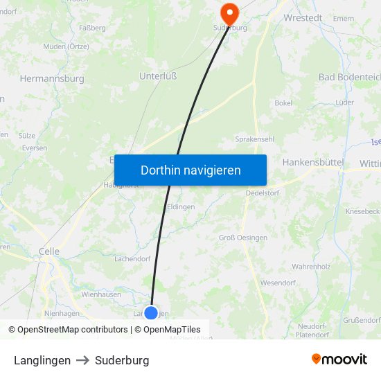 Langlingen to Suderburg map