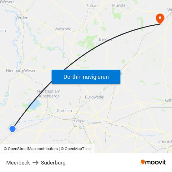 Meerbeck to Suderburg map