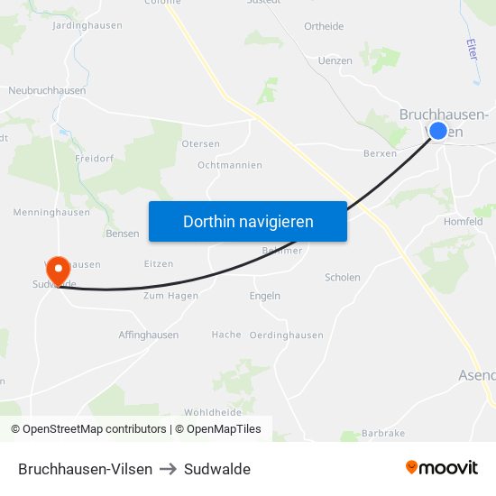 Bruchhausen-Vilsen to Sudwalde map