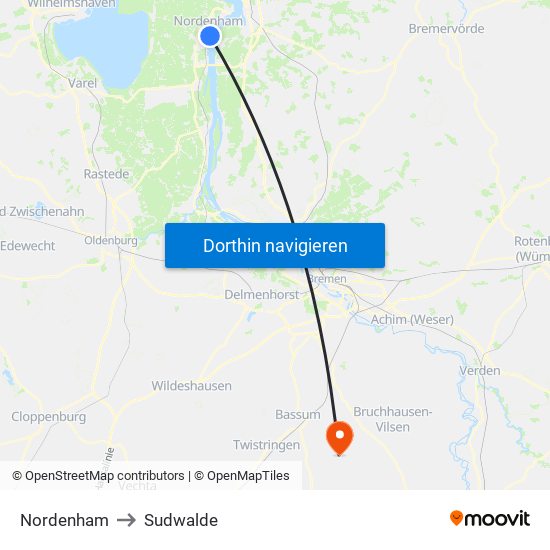 Nordenham to Sudwalde map