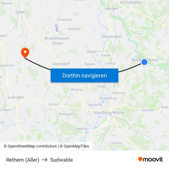 Rethem (Aller) to Sudwalde map