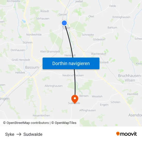 Syke to Sudwalde map