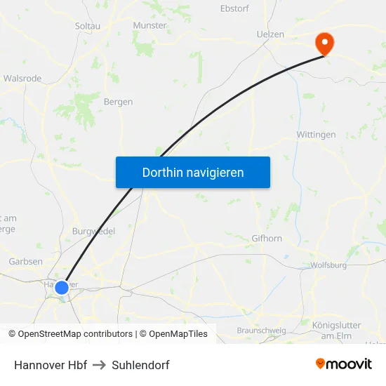 Hannover Hbf to Suhlendorf map