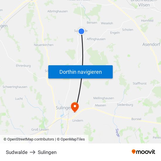 Sudwalde to Sulingen map
