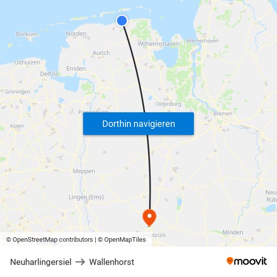 Neuharlingersiel to Wallenhorst map