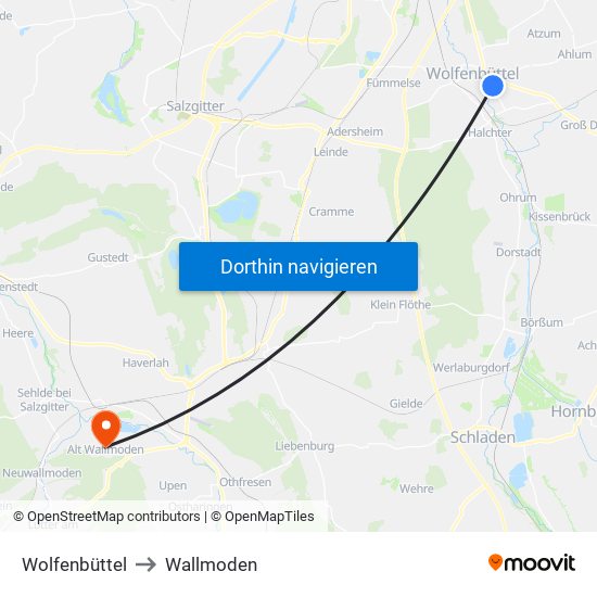 Wolfenbüttel to Wallmoden map