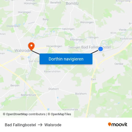 Bad Fallingbostel to Walsrode map