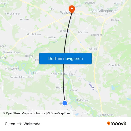 Gilten to Walsrode map