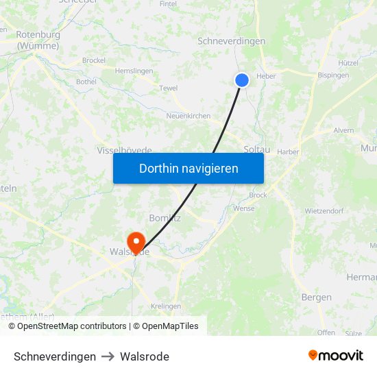 Schneverdingen to Walsrode map