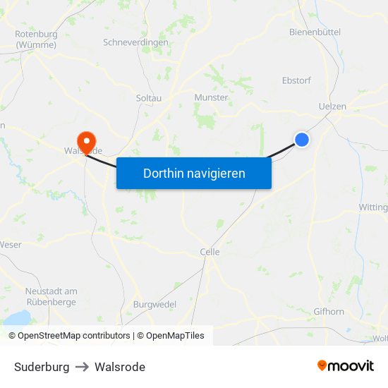 Suderburg to Walsrode map