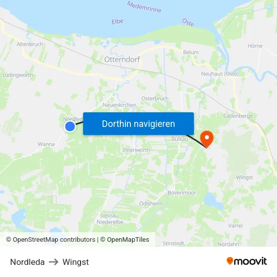 Nordleda to Wingst map