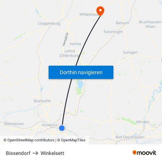 Bissendorf to Winkelsett map