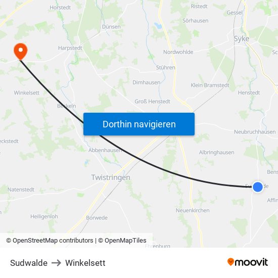 Sudwalde to Winkelsett map