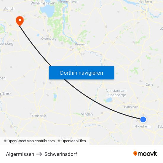 Algermissen to Schwerinsdorf map