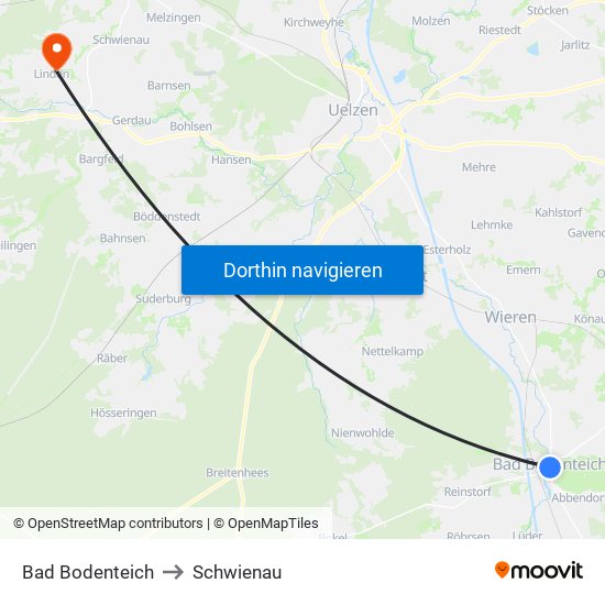 Bad Bodenteich to Schwienau map