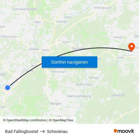 Bad Fallingbostel to Schwienau map